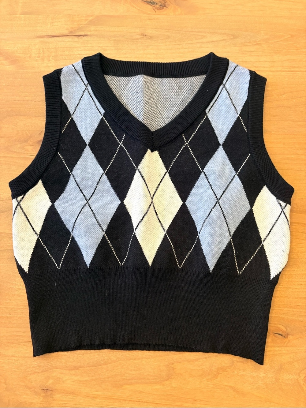 Argyle Knit Sweater Vest in Navy, Light Blue & Cream